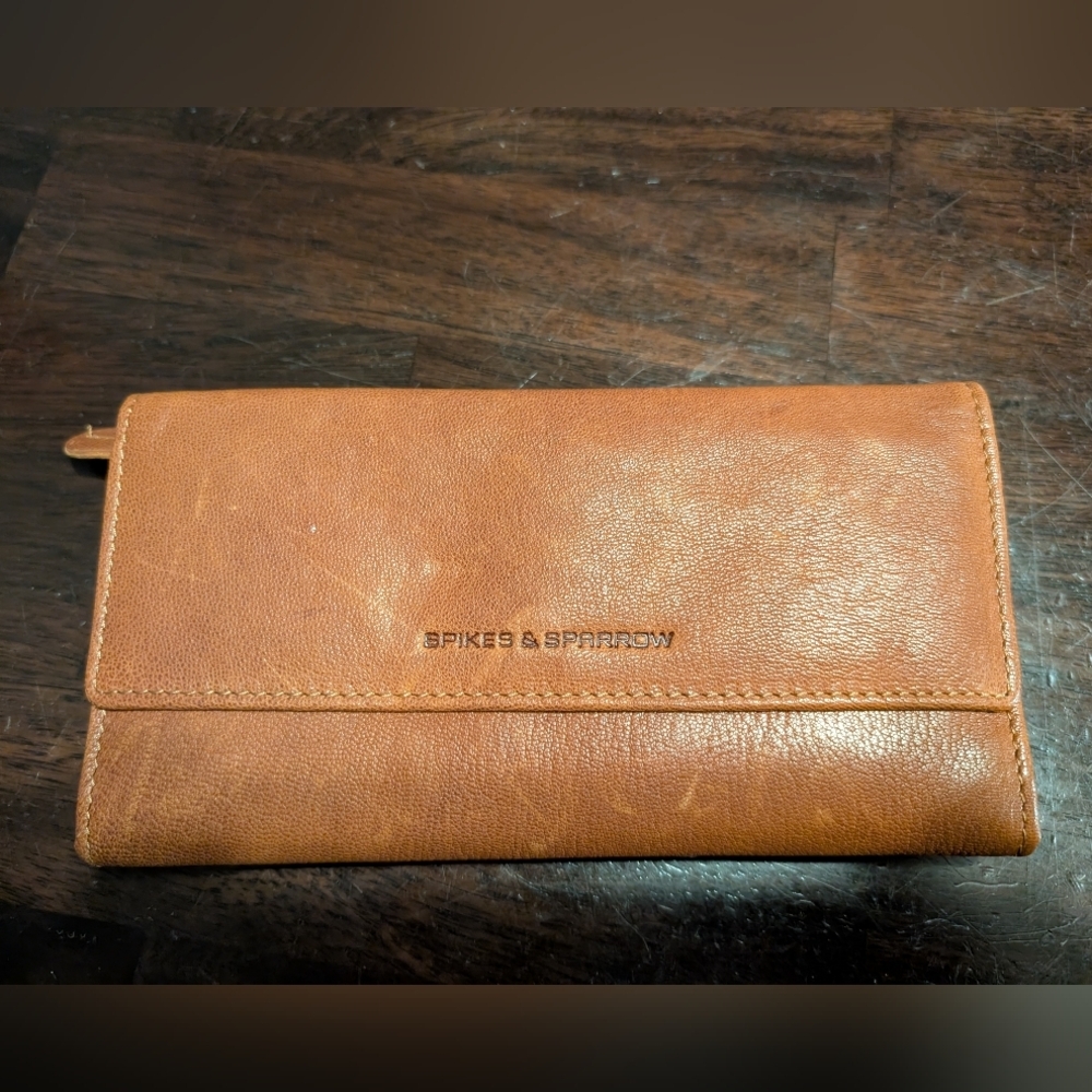 Spikes And Sparrow Brooklyn Leather Wallet, Congac w/ Houndstooth Lining